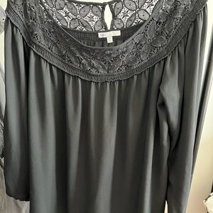 DR2 black long sleeve blouse with Lace detail